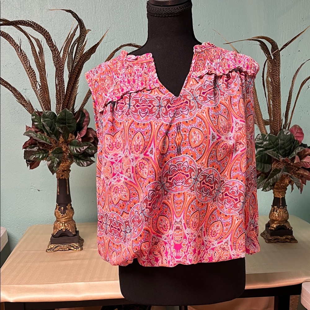 Rose & Olive Pink and Orange Paisley Blouse